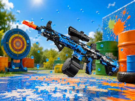Blastero M4 Phantom blue camo gel blaster with drum magazine